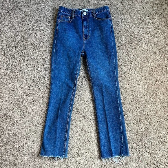 L'OEIL Studio Medium Wash Straight Crop High Rise Fray Hem Jeans Women's Large - Picture 1 of 7